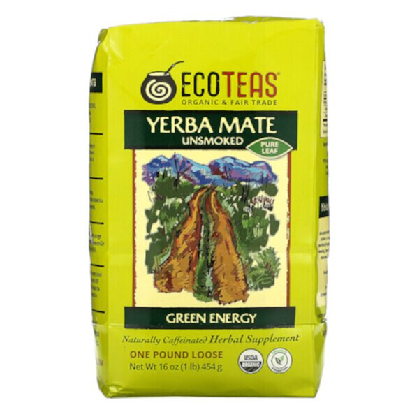 Yerba Mate Pure Leaf Loose Tea, без копчения, Green Energy, 16 унций (454 г) EcoTeas