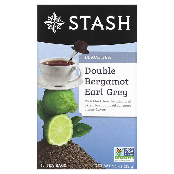 Black Tea, Эрл Грей с двойным бергамотом, 18 чайных пакетиков, 1,1 унции (33 г) Stash