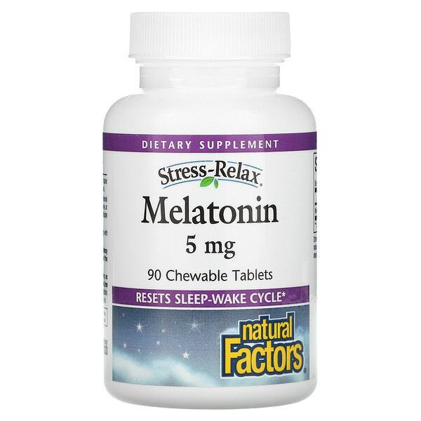 Stress-Relax, Мелатонин, 5 мг, 90 жевательных таблеток Natural Factors