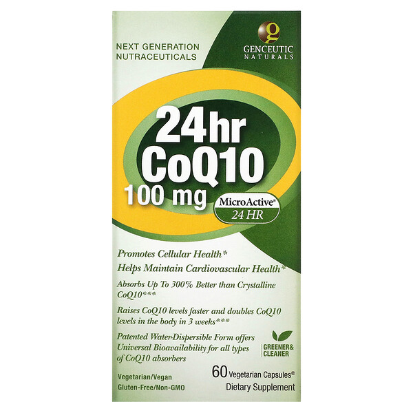 24hr CoQ10, 100 мг, 60 вегетарианских капсул Genceutic Naturals