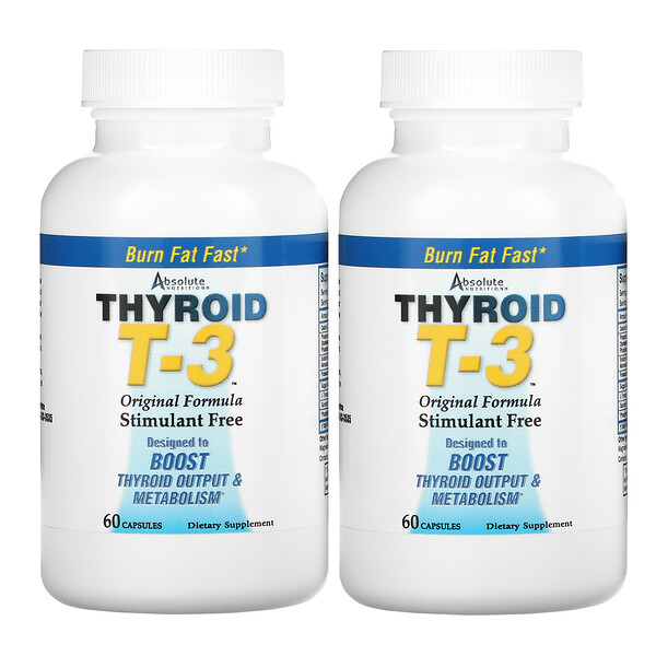 Thyroid T-3, Оригинальная формула, 2 флакона по 60 капсул в каждом Absolute Nutrition