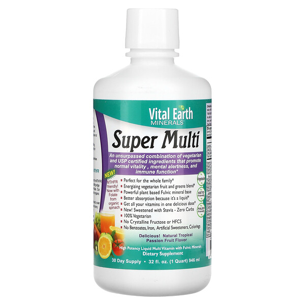 Super Multi, Натуральный вкус тропического мандарина, 32 жидких унции (946 мл) Vital Earth Minerals