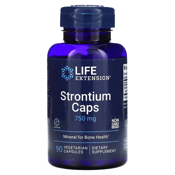 Strontium Caps, 750 mg, 90 Vegetarian Capsules (Вегетарианские капсулы) (250 mg per Capsule) Life Extension