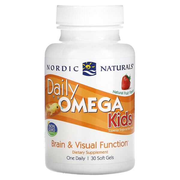 Daily Omega Kids, Натуральный фруктовый вкус, 500 мг, 30 мягких желатиновых капсул Nordic Naturals