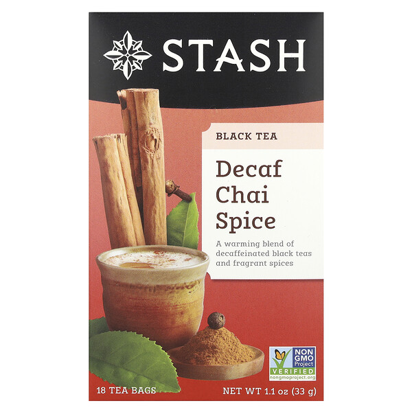 Black Tea, Chai Spice без кофеина, 18 чайных пакетиков, 1,1 унции (33 г) Stash