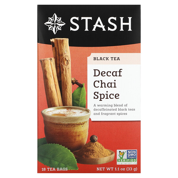 Black Tea, Chai Spice без кофеина, 18 чайных пакетиков, 1,1 унции (33 г) Stash Tea
