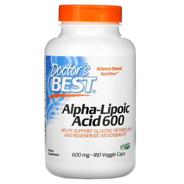 Альфа-липоевая кислота 600, 600 мг, 180 растительных капсул Doctor's Best