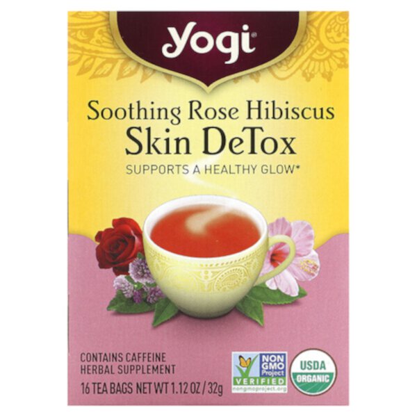 Skin DeTox, Успокаивающий розовый гибискус, 16 чайных пакетиков, 1,12 унции (32 г) Yogi