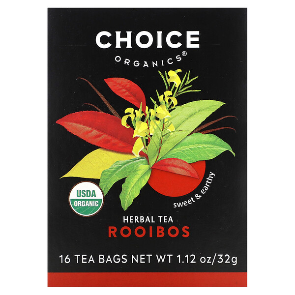 Herbal Tea, Rooibos, без кофеина, 16 чайных пакетиков, 1,12 унции (32 г) Choice Organics