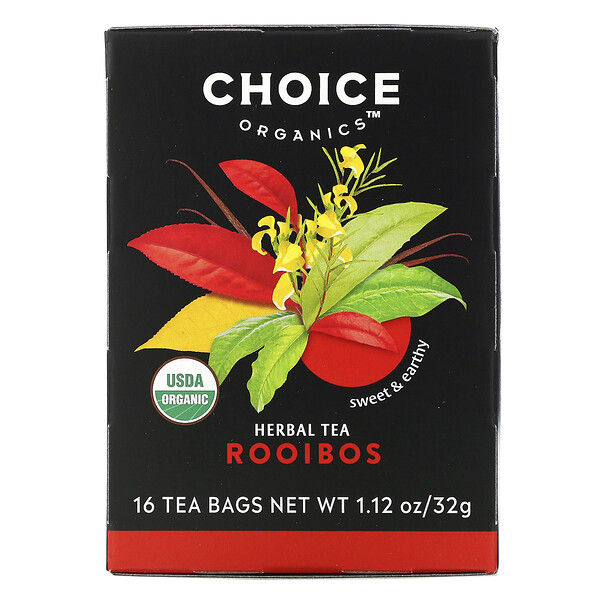 Herbal Tea, Rooibos, без кофеина, 16 чайных пакетиков, 1,12 унции (32 г) Choice Organic Teas