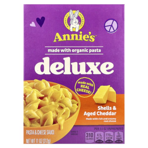 Creamy Deluxe Aged Cheddar, макароны и сырный соус, 11 унций (312 г) Annie's