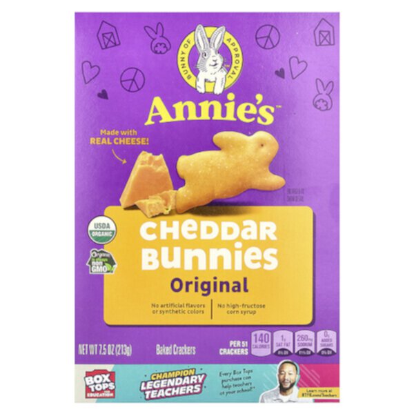 Organic Cheddar Bunnies, Запеченные крекеры для закусок, 7,5 унций (213 г) Annie's