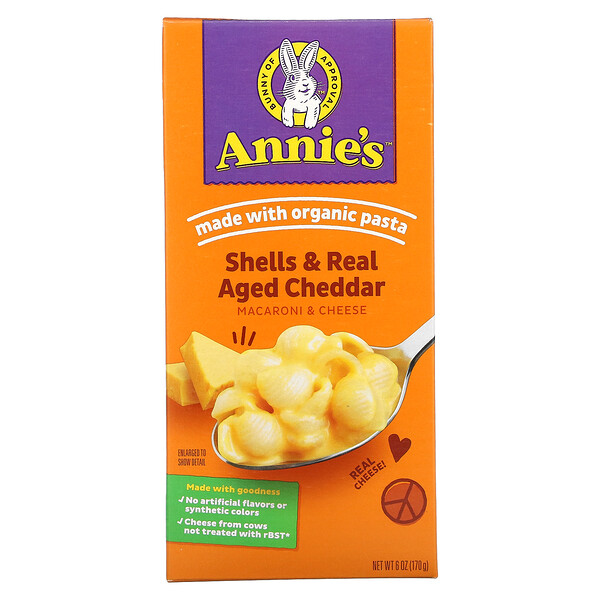 Макароны и сыр, ракушки и выдержанный чеддер, 6 унций (170 г) Annie's
