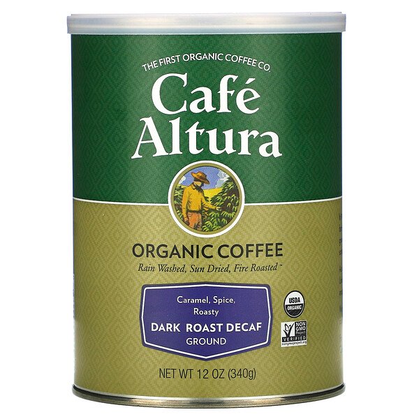 Органический кофе, без кофеина темной обжарки, молотый, 12 унций (340 г) Cafe Altura
