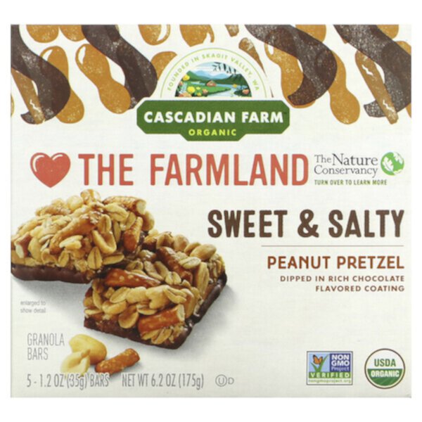 Органические, Жевательные батончики-мюсли, сладкие и соленые, арахисовый крендель, 5 батончиков, 1,2 унции (35 г) каждый Cascadian Farm