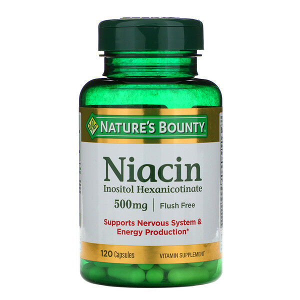 Ниацин без промывания, 500 мг, 120 капсул Nature's Bounty