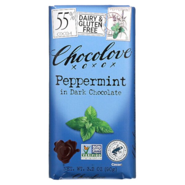 Мята перечная в темном шоколаде, 55% какао, 3,2 унции (90 г) Chocolove