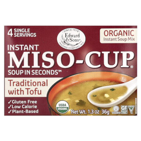 Instant Miso-Cup, традиционная с тофу, 4 отдельные порции, 1,3 унции (36 г) Edward & Sons