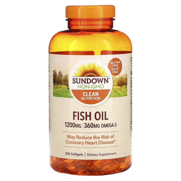 Рыбий жир, 1200 мг, 300 капсул (600 мг на капсулу) - Sundown Naturals Sundown Naturals