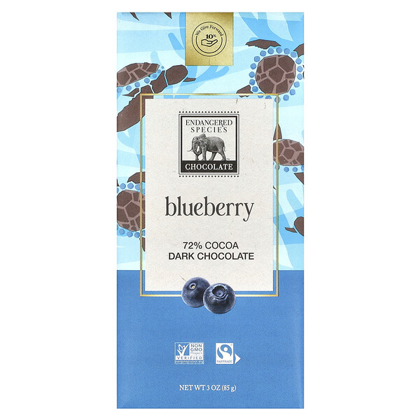 Luscious Blueberries + Dark Chocolate, 72% какао, 3 унции (85 г) Endangered Species