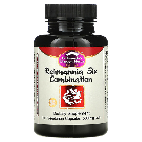 Комбинация Rehmannia Six, 500 мг, 100 вегетарианских капсул Dragon Herbs