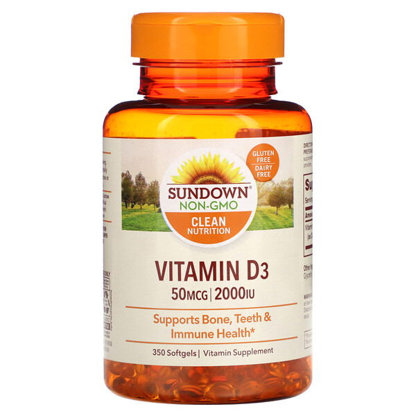 Витамин D3, 50 мкг (2000 МЕ), 350 мягких таблеток Sundown Naturals