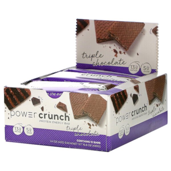 Power Crunch Protein Energy Bar, Тройной шоколад, 12 батончиков, 1,4 унции (40 г) каждый BNRG