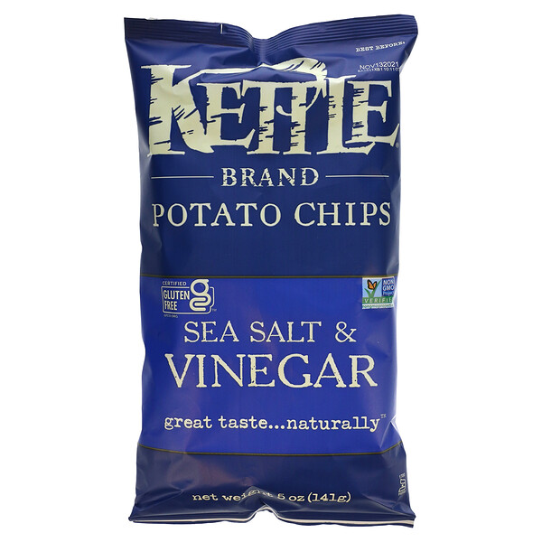Картофельные чипсы, морская соль и уксус, 5 унций (142 г) Kettle Foods
