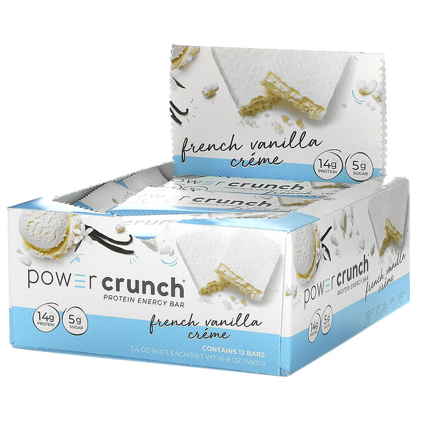 Power Crunch Protein Energy Bar, французский ванильный крем, 12 батончиков, 1,4 унции (40 г) каждый BNRG