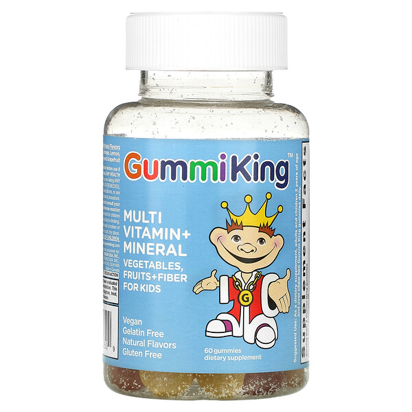 Мультивитамины + минералы, овощи, фрукты + клетчатка для детей, 60 жевательных конфет GummiKing