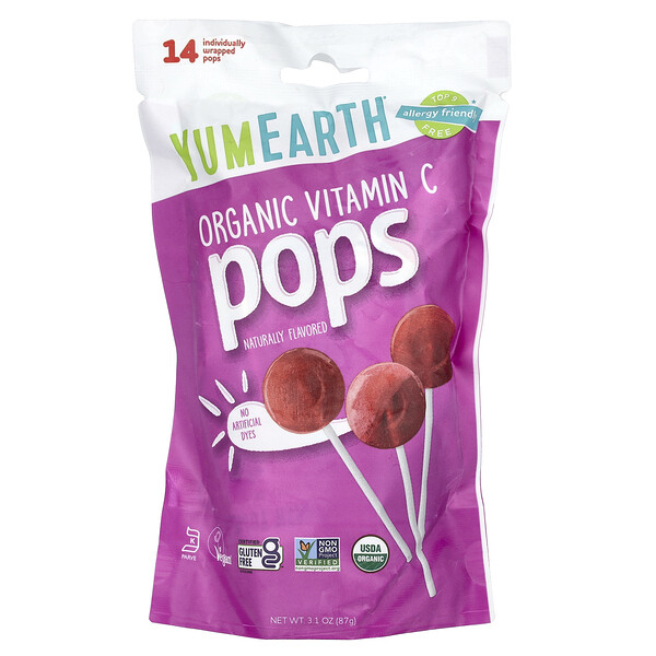 Organic Pops, Витамин C, Strawberry Smash, Razzmatazz Berry, Very Very Cherry, 14 хлопьев, 3,1 унции (87 г) YuMe