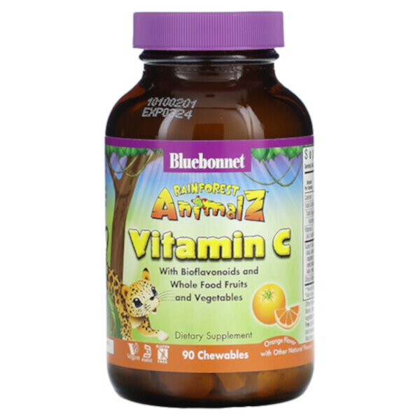 Super Earth, Rainforest Animalz, витамин C, натуральный апельсиновый вкус, 90 жевательных таблеток в форме животных Bluebonnet Nutrition