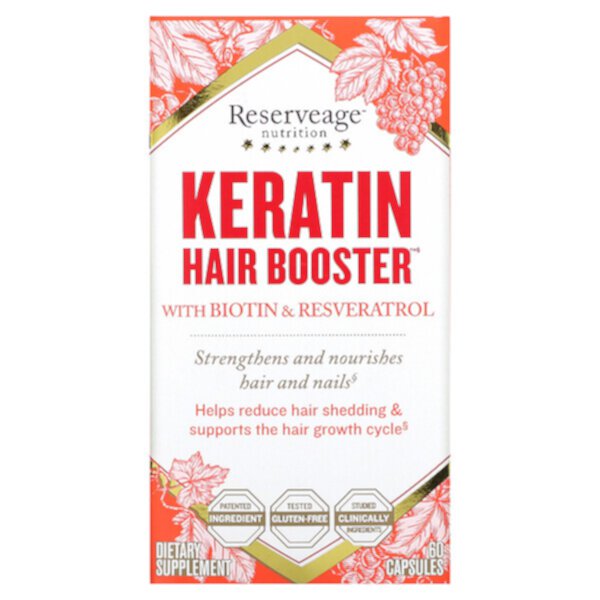 Кератиновый усилитель для волос с биотином и ресвератролом, 60 капсул ReserveAge Nutrition
