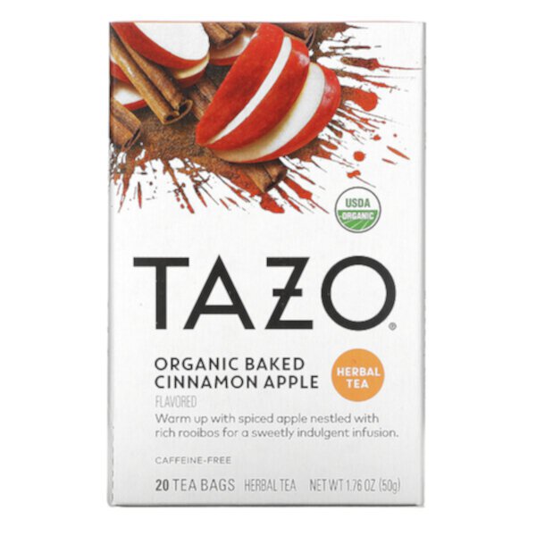 Herbal Tea, Органическое запеченное яблоко с корицей, без кофеина, 20 фильтр-пакетов, 1,76 унции (50 г) Tazo Teas