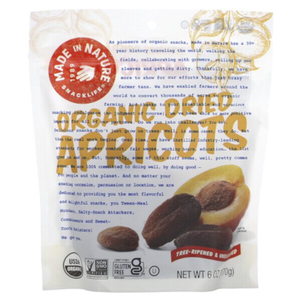 Органические сушеные абрикосы, In The Buff Supersnacks, 6 унций (170 г) Made in Nature