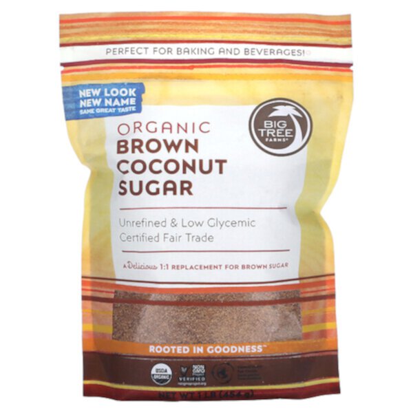 Органический коричневый кокосовый сахар, 1 фунт (454 г) Big Tree Farms