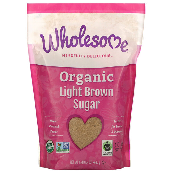 Органический светло-коричневый сахар, 1,5 фунта (24 унции) — 680 г Wholesome