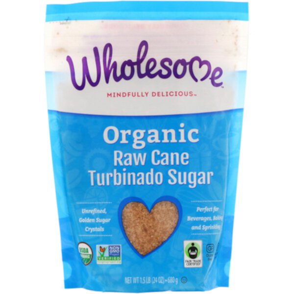 Organic Turbinado, тростниковый сахар-сырец, 1,5 фунта (24 унции) — 680 г Wholesome
