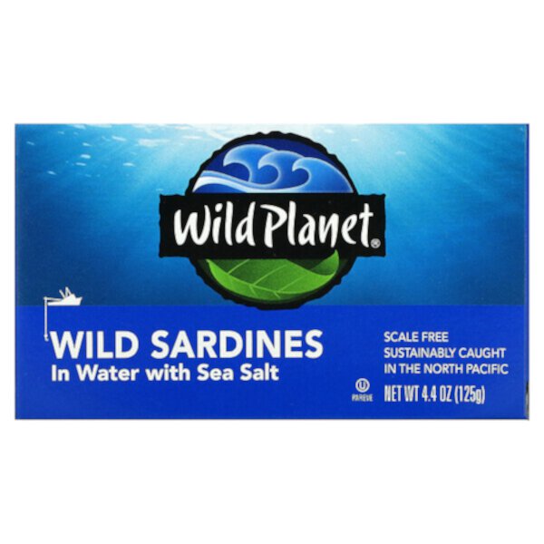 Дикие сардины в воде с морской солью, 4,4 унции (125 г) Wild Planet