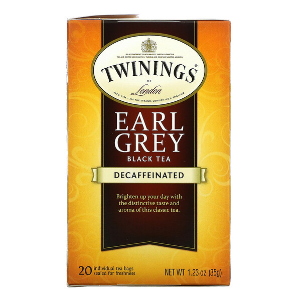 Черный чай Earl Grey, без кофеина, 20 чайных пакетиков, 1,23 унции (35 г) Twinings