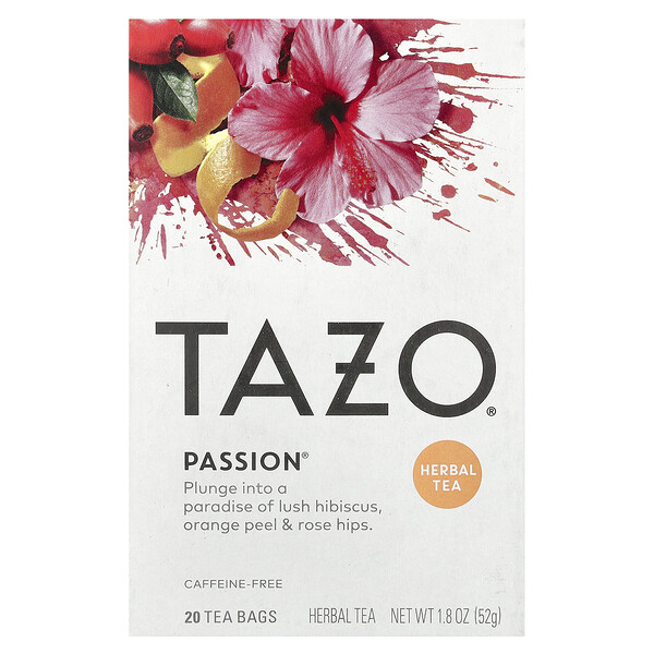 Herbal Tea, Passion, без кофеина, 20 чайных пакетиков, 1,8 унции (52 г) Tazo