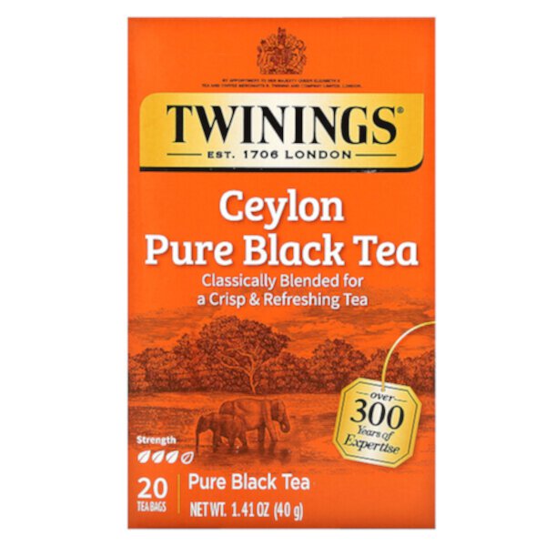 Чай Ceylon Orange Pekoe, 20 чайных пакетиков, 1,41 унции (40 г) Twinings