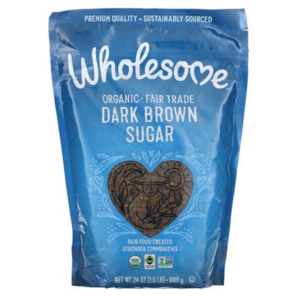 Органический темно-коричневый сахар, 1,5 фунта (24 унции) — 680 г Wholesome
