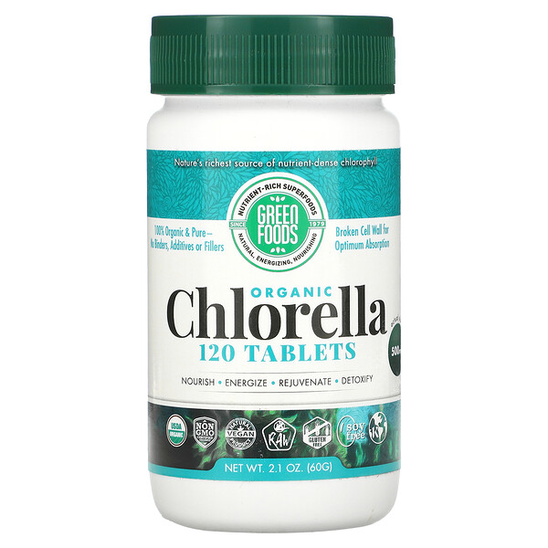 Органическая хлорелла, 500 мг, 120 таблеток Green Foods