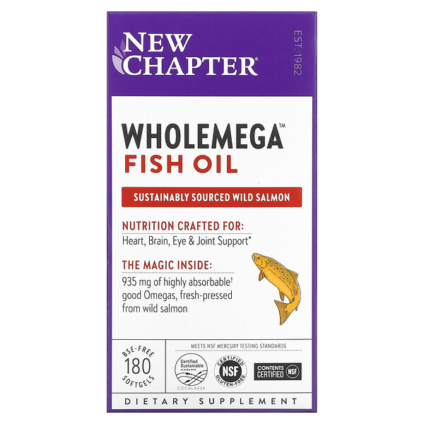 Рыбий жир Wholemega, 180 мягких капсул New Chapter