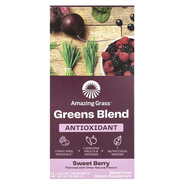 Greens Blend, Antioxidant, Sweet Berry, 15 Individual Packets, 0.24 oz (7 g) Each Amazing Grass