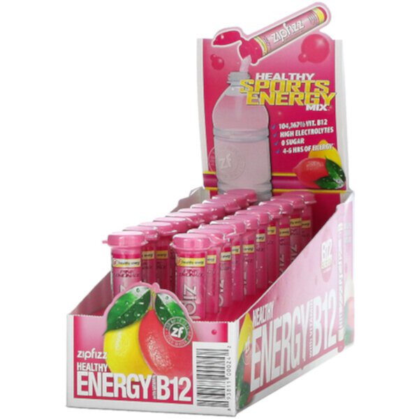 Healthy Sports Energy Mix с витамином B12, розовый лимонад, 20 тюбиков по 0,39 унции (11 г) каждый Zipfizz