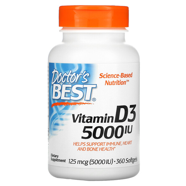 Витамин D3, 125 мкг (5000 МЕ), 360 мягких таблеток Doctor's Best