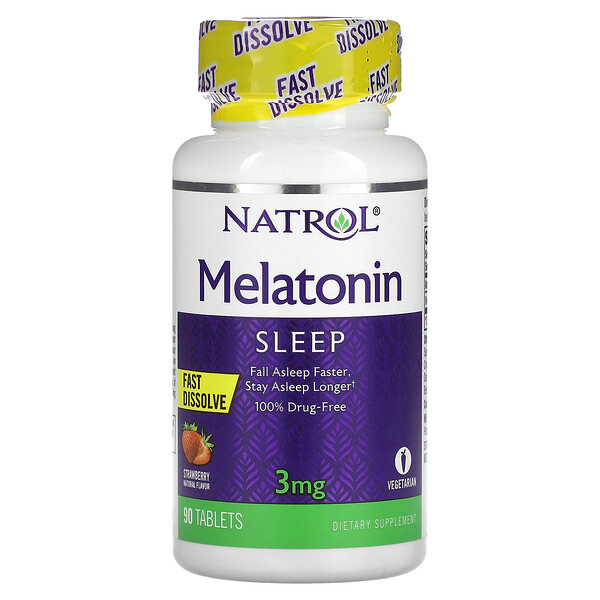 Мелатонин, быстрорастворимый, со вкусом клубники, 3 мг, 90 таблеток Natrol