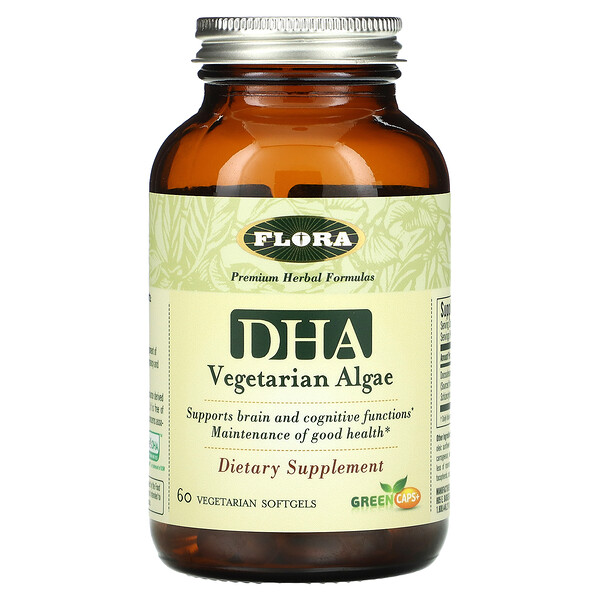 DHA Вегетарианские водоросли, 60 вегетарианских мягких желатиновых капсул Flora